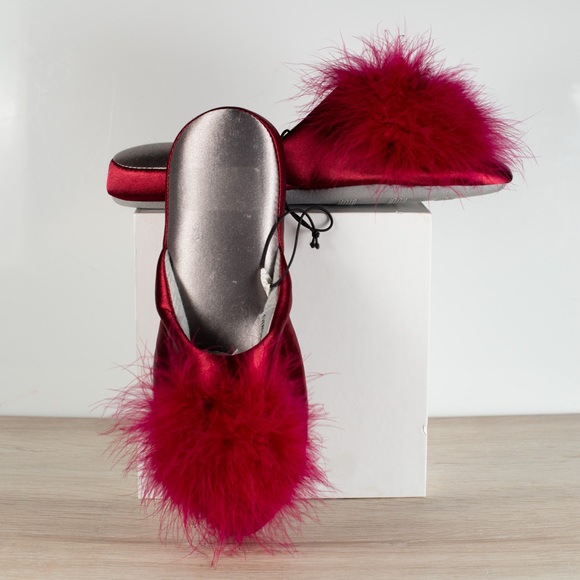 Ruby Red Slippers with Feather Detail - Picture 1 of 8